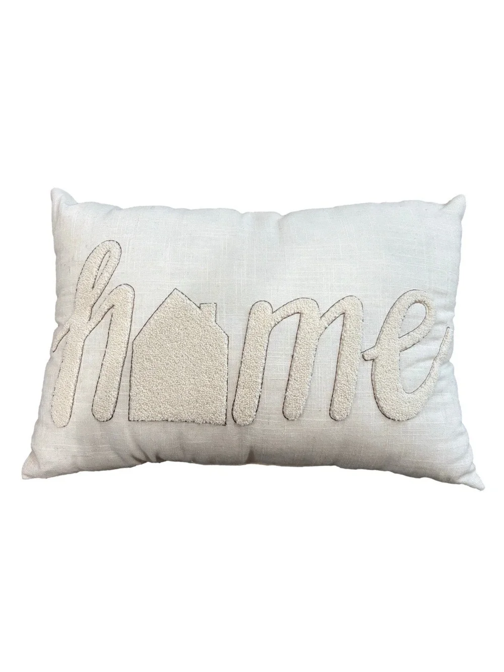 Accent pillow monochromatic cream color. Raised Home embroidery. Neutral